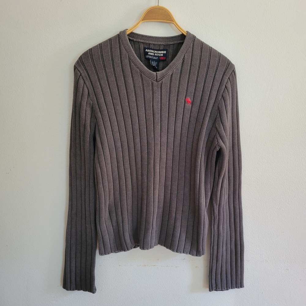 Abercrombie Fitch Vintage Y2K Sweater Large Gray Chunky Knit‎ Pullover Grunge